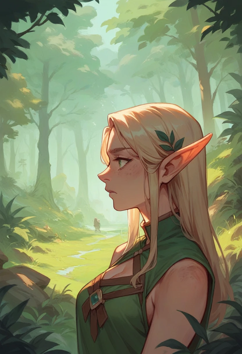 Create a profile picture for a roleplaying character named Thalinonel Arranis, an Elf Druid who lived in a forest before it was burned down