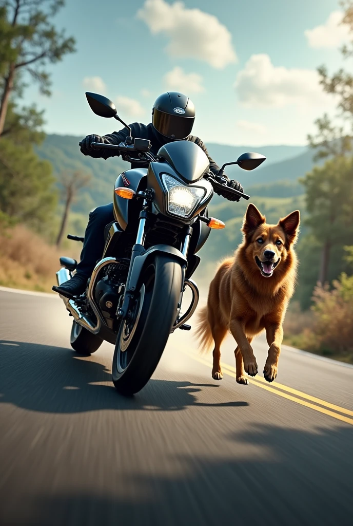A dog got in front of the wheel of a apache 160 4v bike