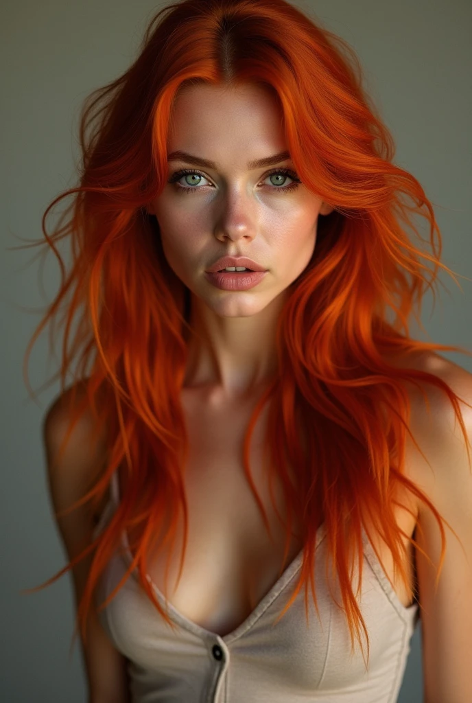 A red-haired woman 
