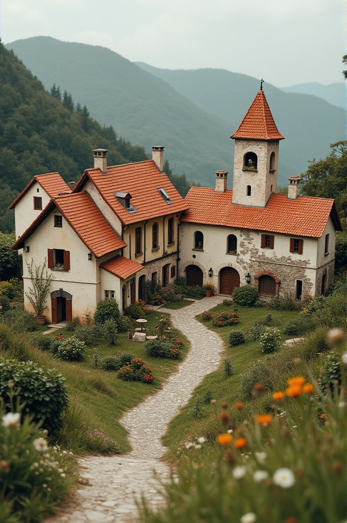 A little Italian village, with 8 little houses standing by each other