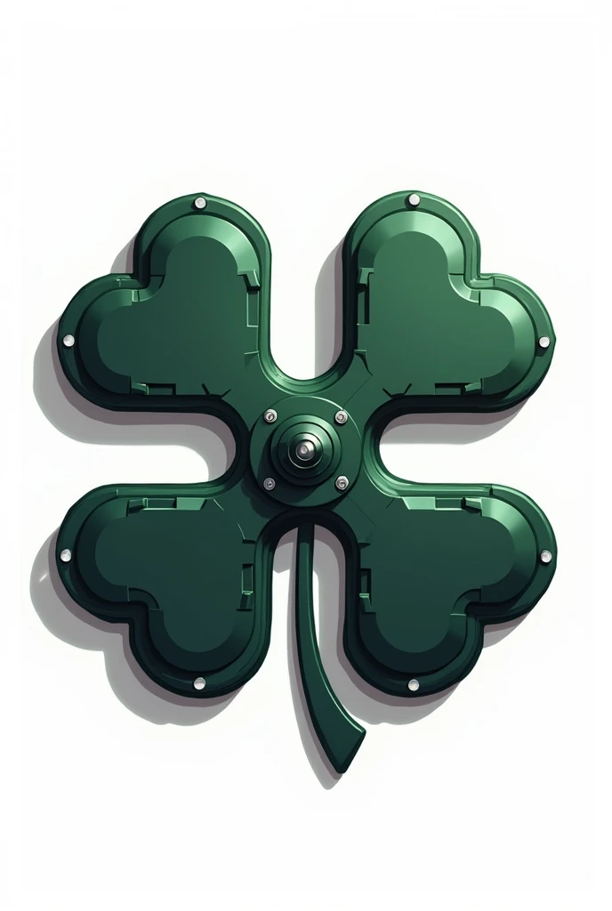 a sleek metallic projectile like a four-leaf clover-shaped shuriken, made of light and strong metal. Each leaf of the clover is sharp as a blade, with serrated edges. In the center of the clover, there is a small mechanism to release an electrical charge or an inhibitor gas. The design is compact and aerodynamic, allowing it to be thrown accurately. Its color is dark metallic green. White background.. 
Comic book 2d style 