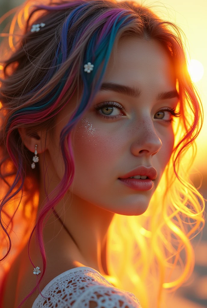 beautiful (zxzxberna), intricate colorful hair with , sunlight, beautiful lighting, vibrant lighting, intricate, highly detailed, elegant, smooth, by Ruan Jia and Artgerm and Anton Fadeev,  