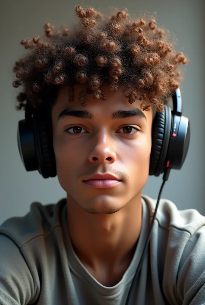 Male character big curly hair 3c,of gamer headphones