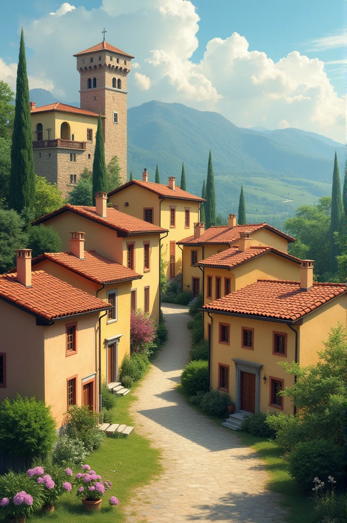 A little Italian village, with eight little houses standing by each other