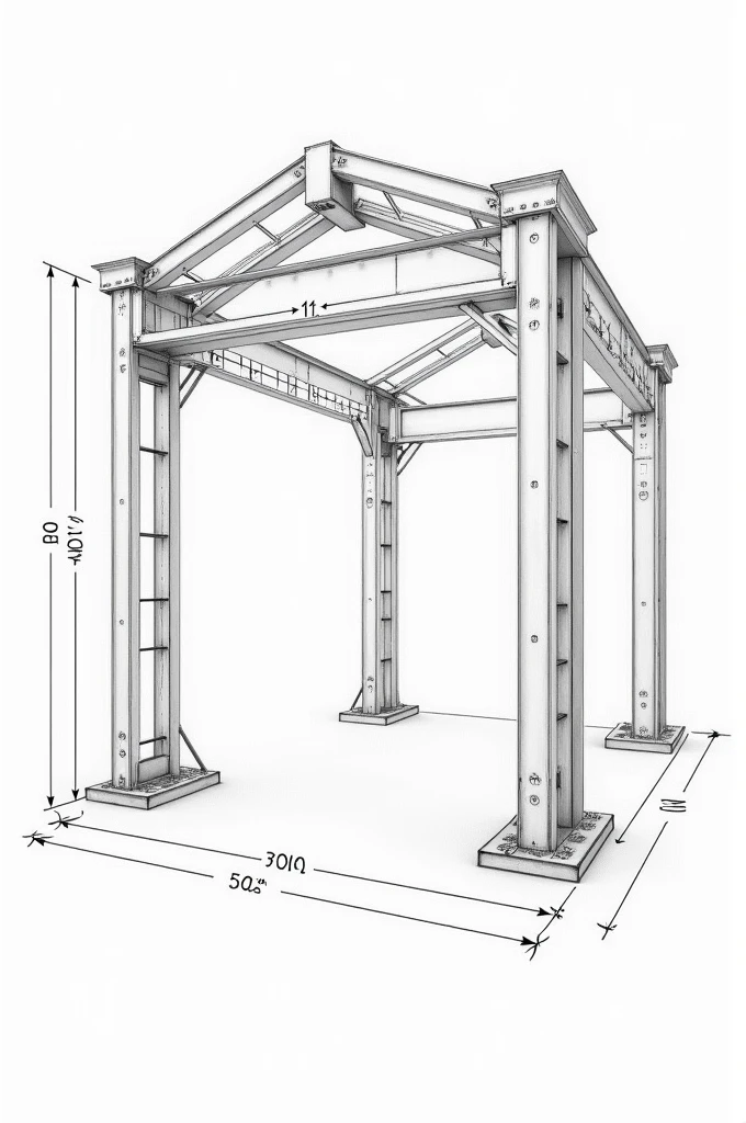 Technical drawing of metal frame with dimensions of 300 cm by 200 cm