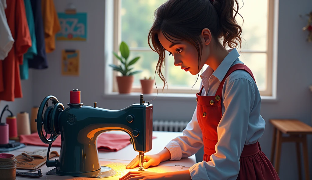 A cover poster portraying in a Taylor stitching clothes in machine