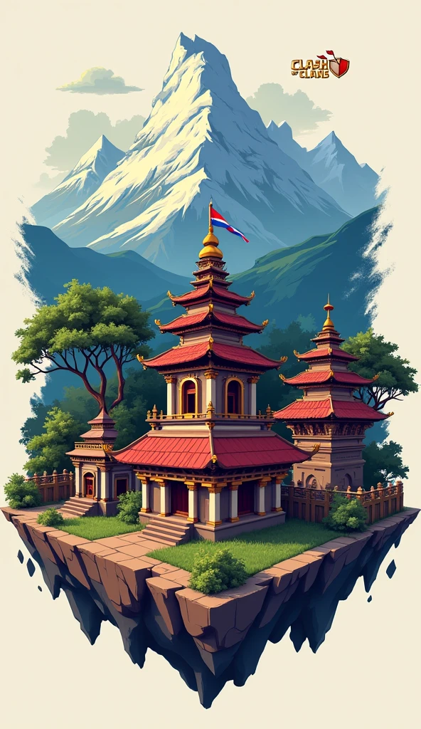 logo for the Clash of Clans game with the name (Nabin Sapkota) The logo should include the Nepalese flag, dharahara ,pashupati temple and mt everest