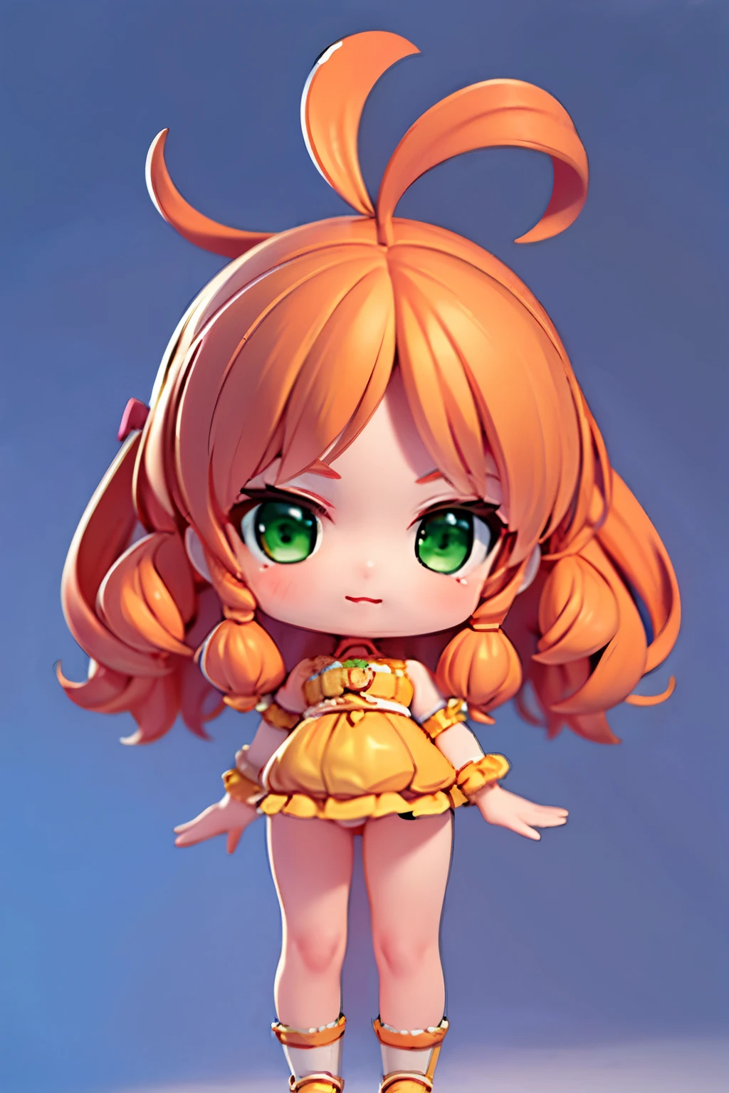 Full body. 1 Chibi adult woman with orange hair and green eyes. Black dress and boots. without background. Jumping. Happy.