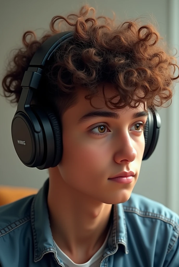 Male character big curly hair 3c,of gamer headphones