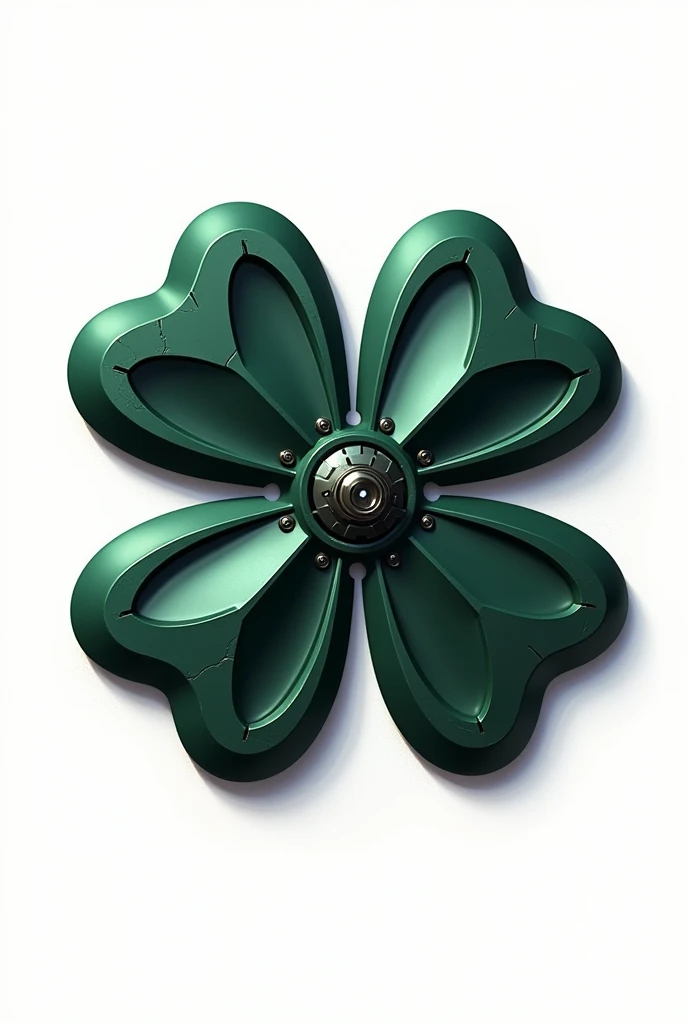 a sleek metallic projectile like a four-leaf clover-shaped shuriken, made of light and strong metal. Each leaf of the clover is sharp as a blade, with serrated edges. In the center of the clover, there is a small mechanism to release an electrical charge or an inhibitor gas. The design is compact and aerodynamic, allowing it to be thrown accurately. Its color is dark metallic green. White background.. 
Comic book 2d style 