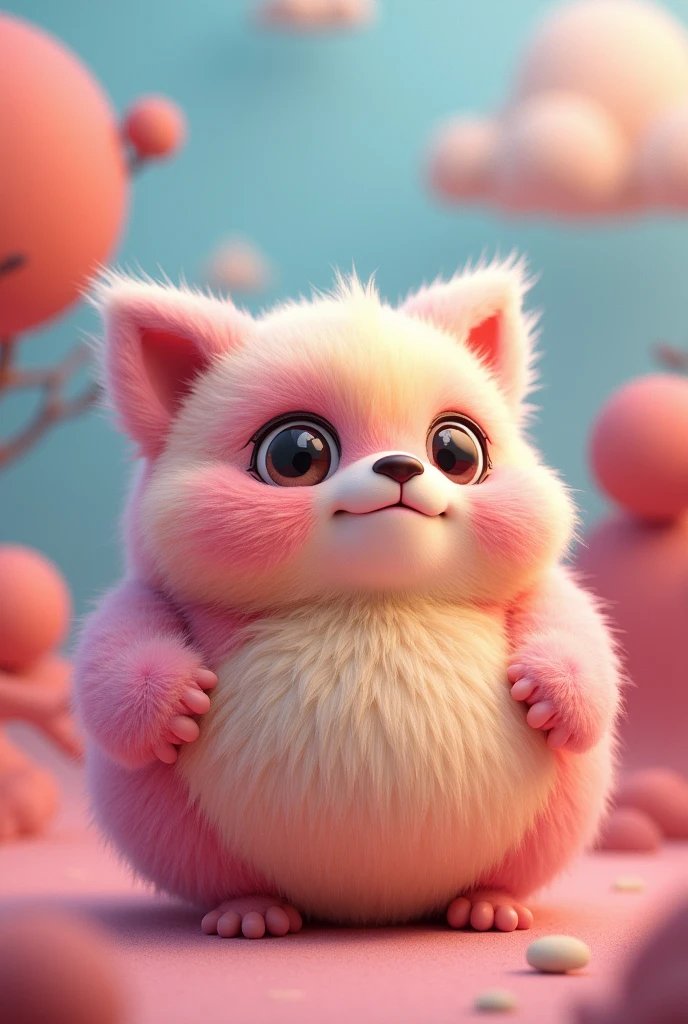 8k, digital art, Cute furry blob ball monster