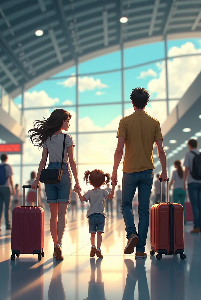 Travel airport anime realistic family america phrase text