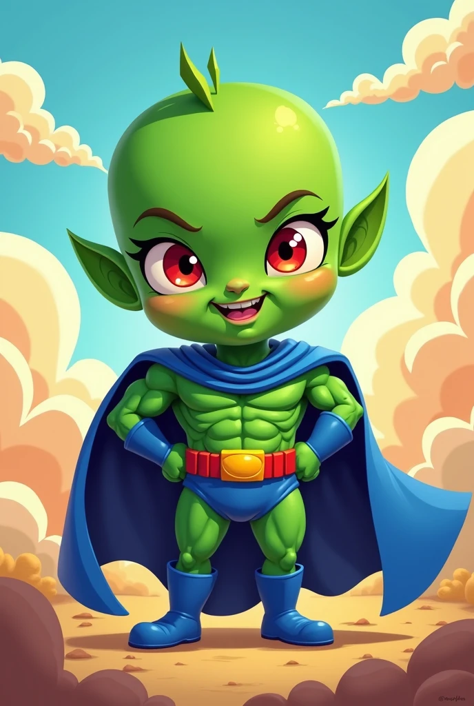 Martian Manhunter Avatar, caricatura para childs pequeños, blue cape, Red belt, Red bands crossed on the chest, blue boxer, child