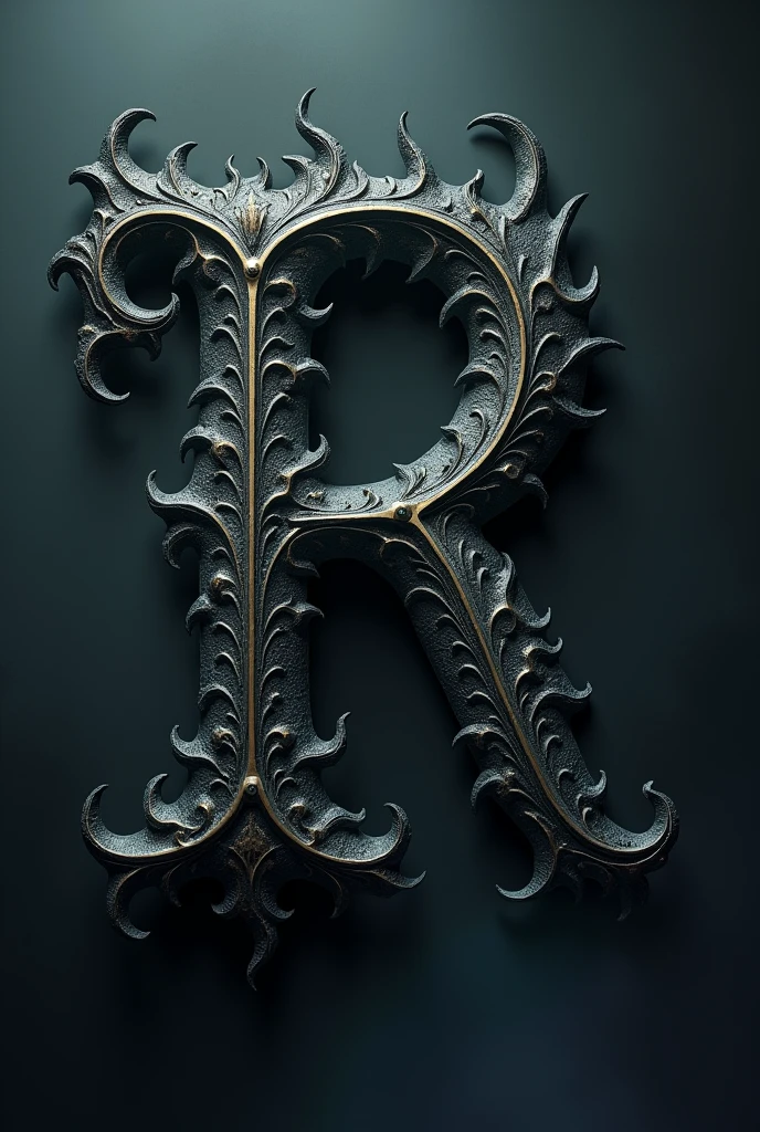 Image with gothic letter with the name R and a 6 to the left..side
