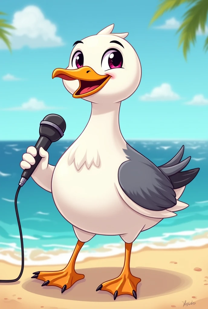 Very friendly talking seagull cartoon with microphone