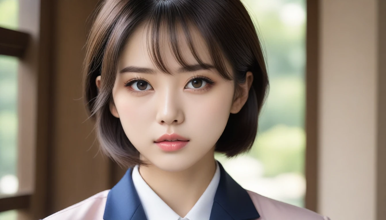 8k, Ultra-high resolution, Highest quality, masterpiece, 三分割法によるphotograph,Surreal, photograph, 1 , (:1.3), cute, cute顔, 細部までBeautiful Eyes, 細かくdetailedに,masterpiece,One Girl:1.2,Japanese women,Secretary,upper body,glaring,Black short hair,Feathered hair,from side,(White collared shirt:1.3),Dark blue blazer,Reception room,white collar,(Beautiful attention to detail),Subtle details, detailedな顔,anger,Attractive eyes,(ポートレートphotograph:1.4),(Photorealistic images:1.4),Fantasy art,(Beautiful Face:1.4),美しくAttractive eyes、Beautiful Eyes,Silver residue,(Tight waist:1.4)、(Beautiful with perfect body proportions:1.4),Pink Lips,profile,(((Ideal body type))),A-cup small breasts :2,、Portraiture:2、Perfect Anatomy、鮮明なdetailed、detailed,Fashion magazine cover,Thin lips,完璧でBeautiful Face ,完璧でcute顔, Skin with attention to detail, Perfect limbs、Narrow waist,Surreal,Light and shadow,spotlight