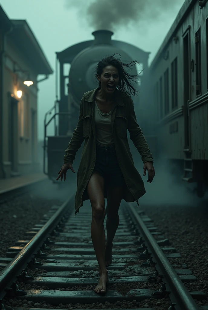 Cold scary woman die hit by a train