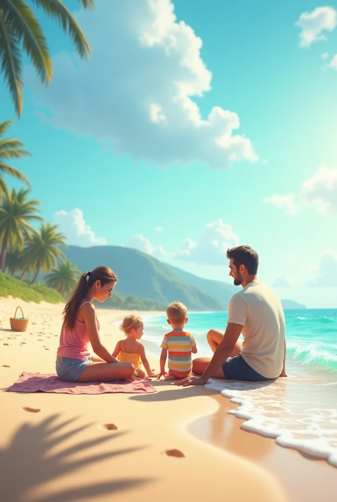 Family on the beach realistic