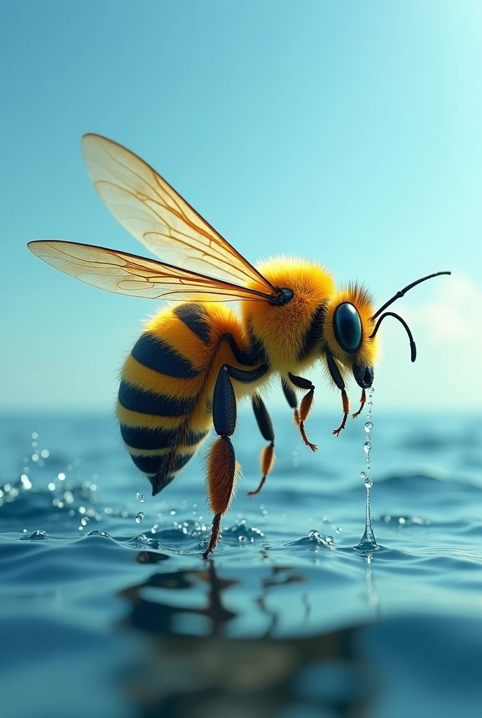 A bee sucking in the sea