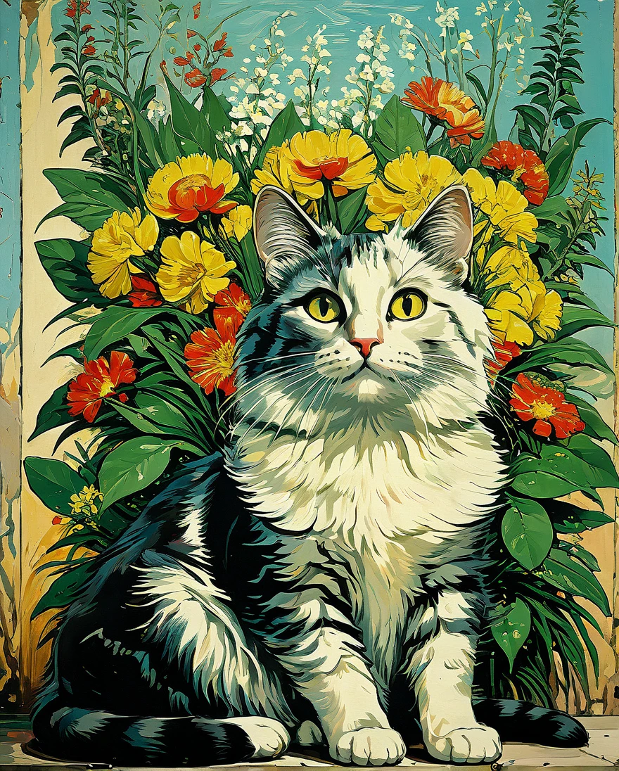 score_9, score_8_up, score_7_up, score_6_up, score_5_up, score_4_up,Heavy oil painting,,Three-haired cat,Algerian flora,