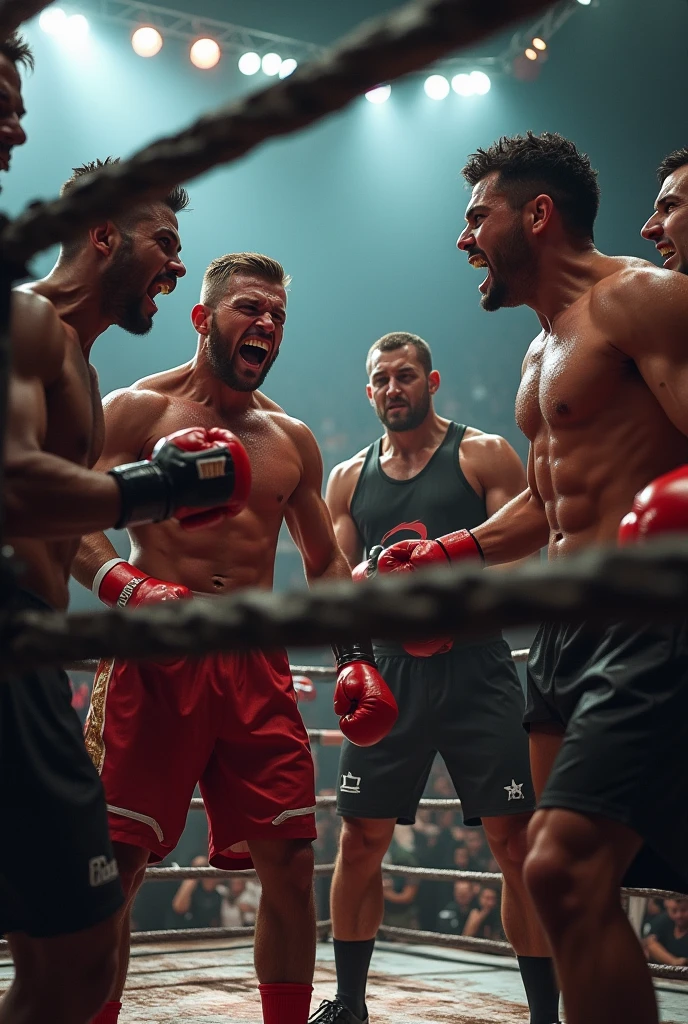 boxing ring corner with angry people