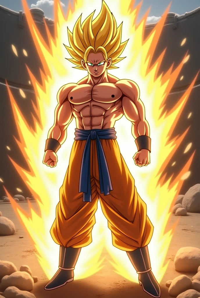 Super sayain cheveux jaune en transformation a la salle