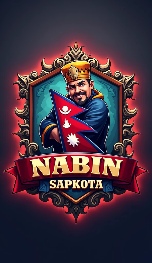 logo for the Clash of Clans game with the name (Nabin Sapkota)The logo should include the Nepalese flag  logo make with nepali backround