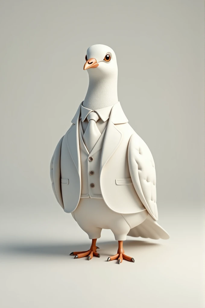 A pigeon in a white suit