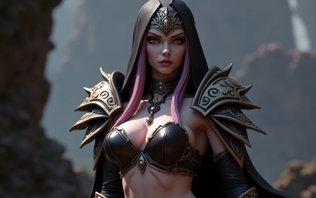 sylvanas windrunner, dark elf princess, dark elf, beautiful dark elf countess, 3 d render character art 8 k, dark elf maiden,  female elf, wow 4 k detail fantasy, artgerm ; 3d unreal engine, beautiful and elegant female elf