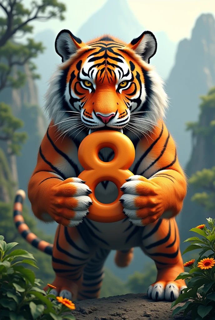 a korean tiger holding the number 8