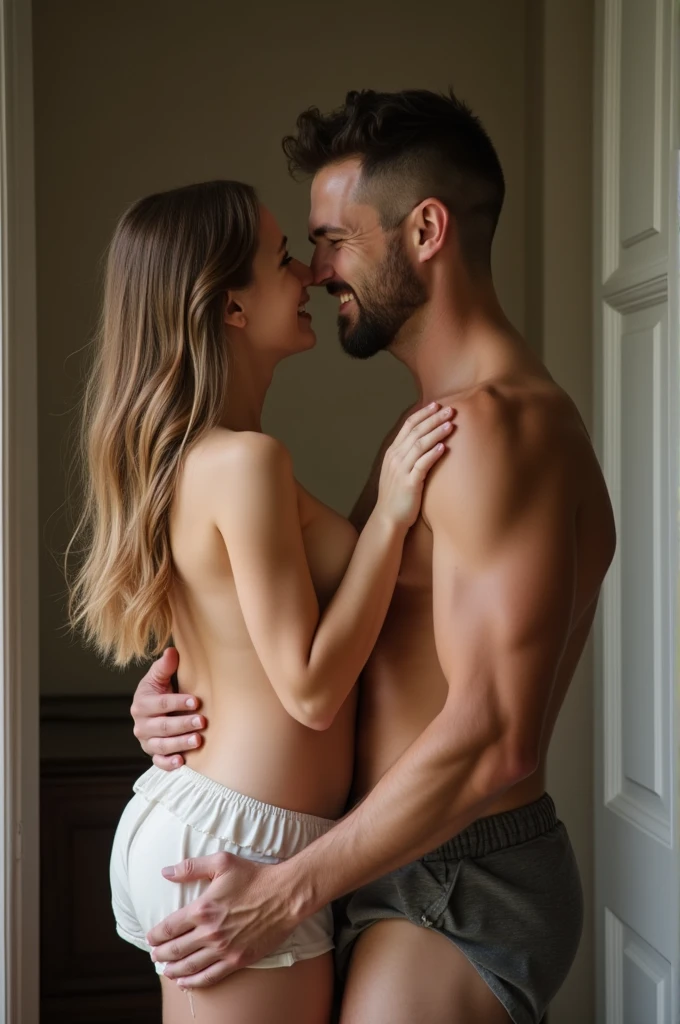 Young girl without cloths showing her juicy pussy to her dad
