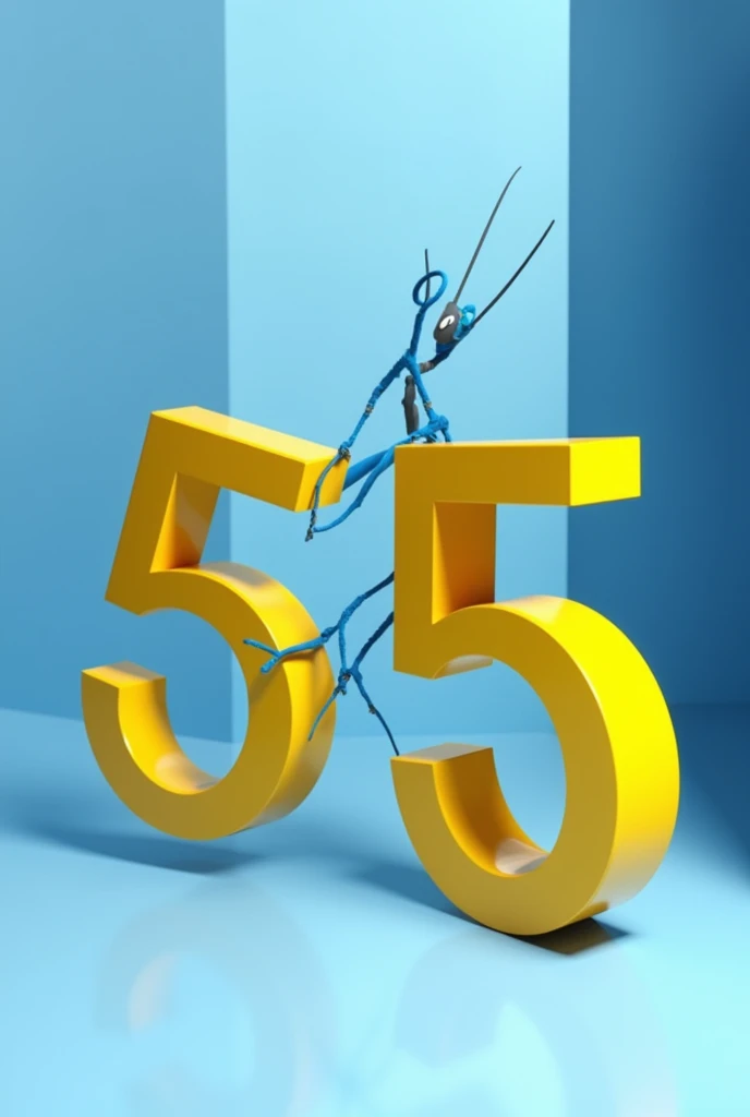 Number 11 blue, cutting the yellow number 55 in half