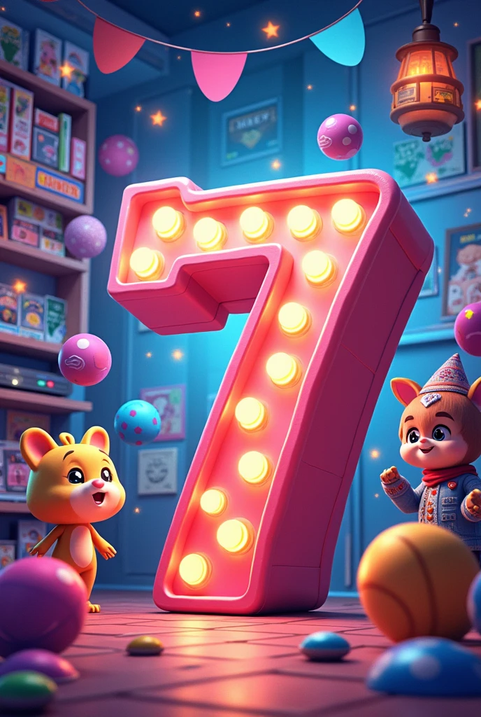 a fun art for Dream Play's 7th anniversary banner, a game room company with lots of toys