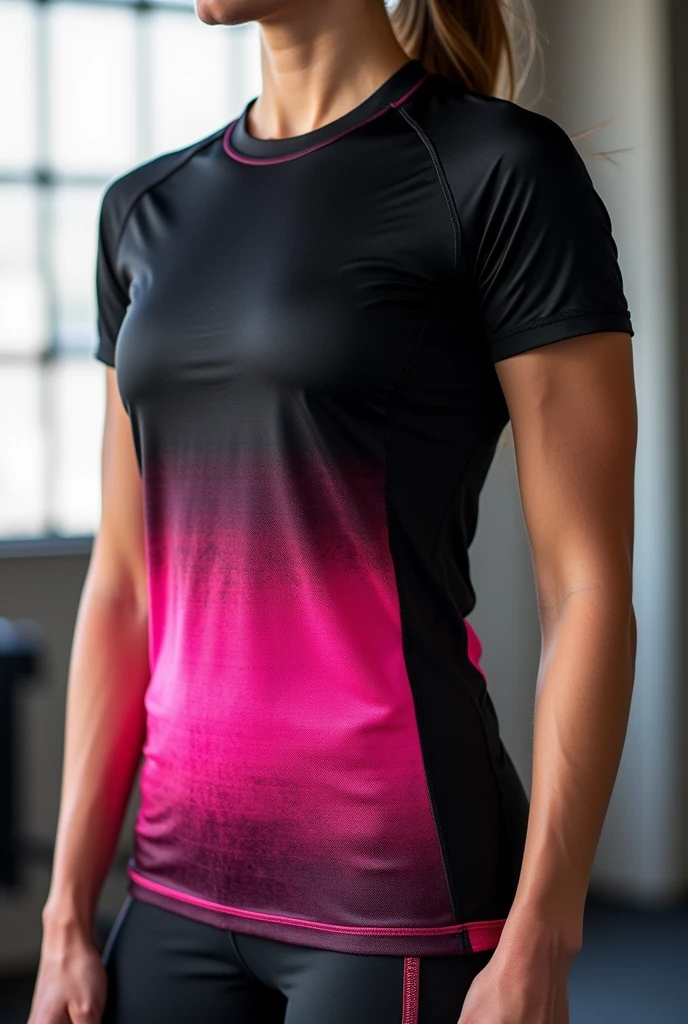 A women's CrossFit shirt with a black and pink gradient.
Improve the gradient