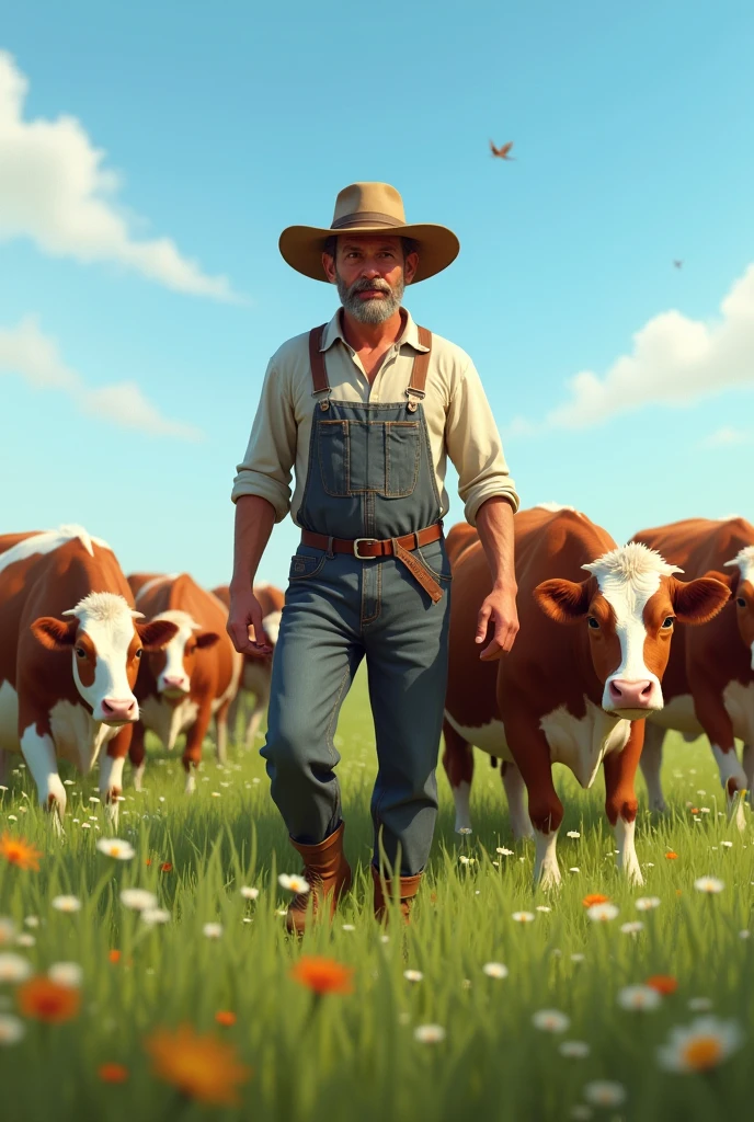 A chap in a field tending cows