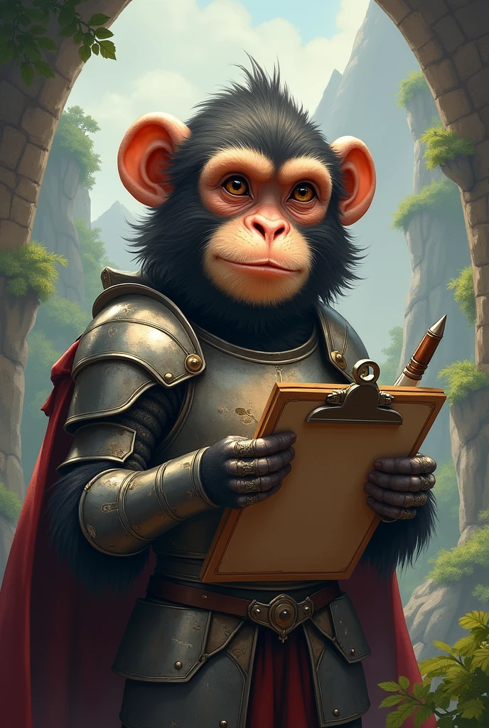 monkey knight with clipboard and pen
