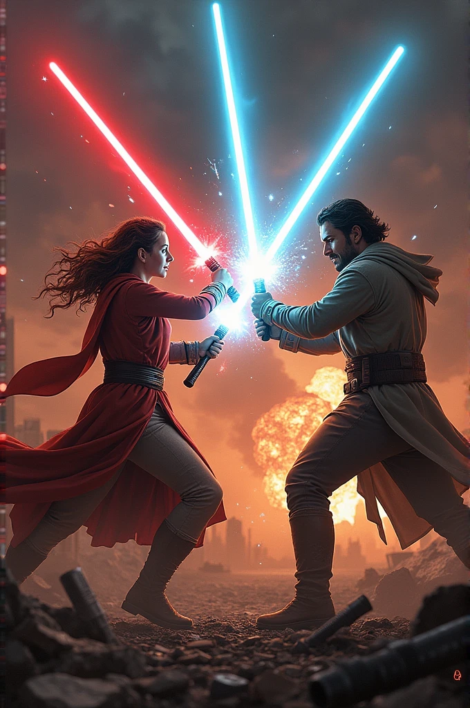 Mrs. Florinda and Mr. Ramón fighting with lightsabers during the wars