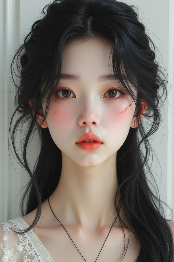 Oreo hair, white skin, mix Chinese and British, long hair