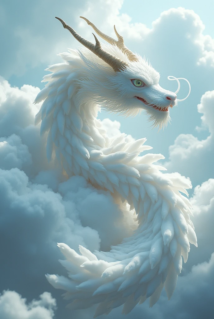 (masterpiece), (The best quality at its best), Cinematic Quality,Rendering with Octane,Ultra-detailed details,Cloud dragon made of white clouds,giant chinese dragon,Slender Dragon Body,Body of Revolution,Dragon Tail,Dragon Horn,Dragon Claw,