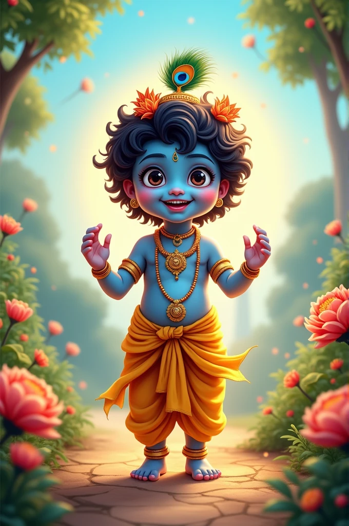 A Cute picture of Shree Krishna with Happy Janmashtami Written on it!