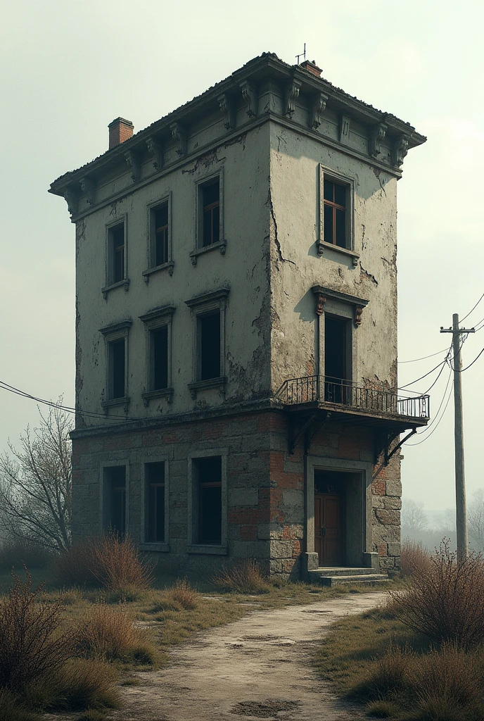 Old abandoned building on the outskirts of the city with an air of desolation and abandonment