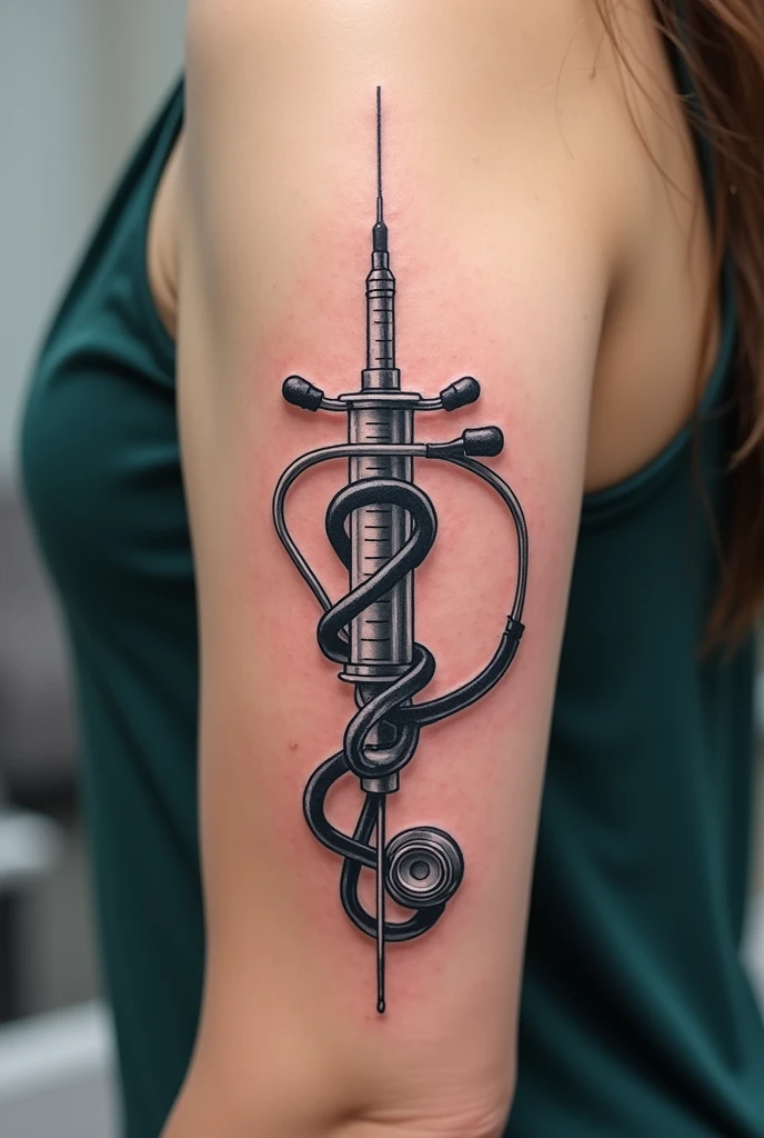 Give me a tattoo idea that represents the medical career. Being the main focus a syringe and a stethoscope