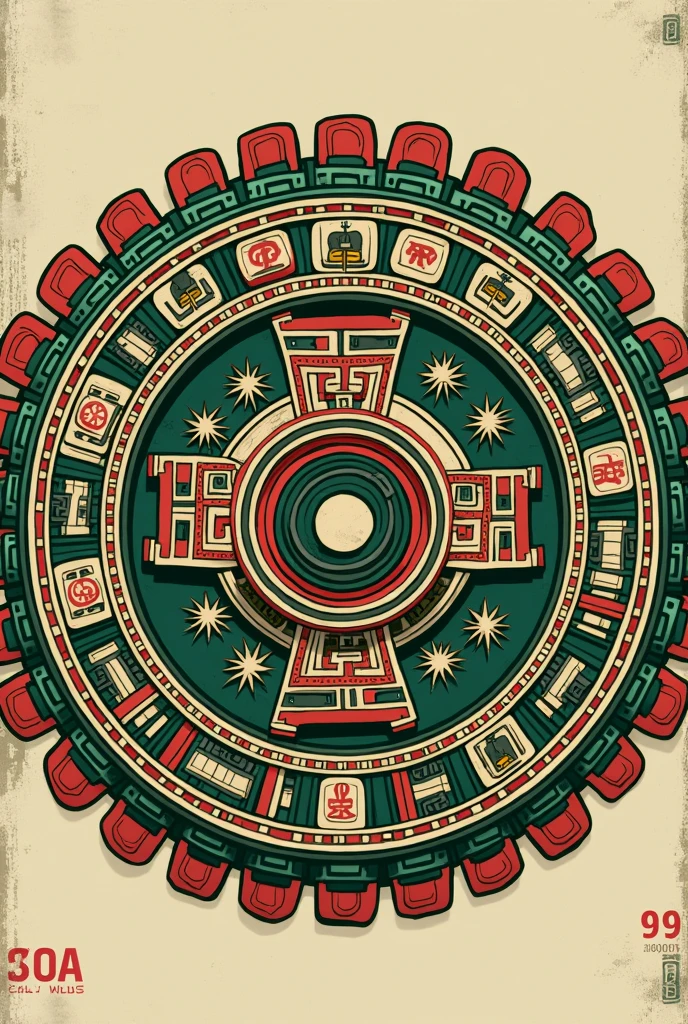 Aztec calendar green white red