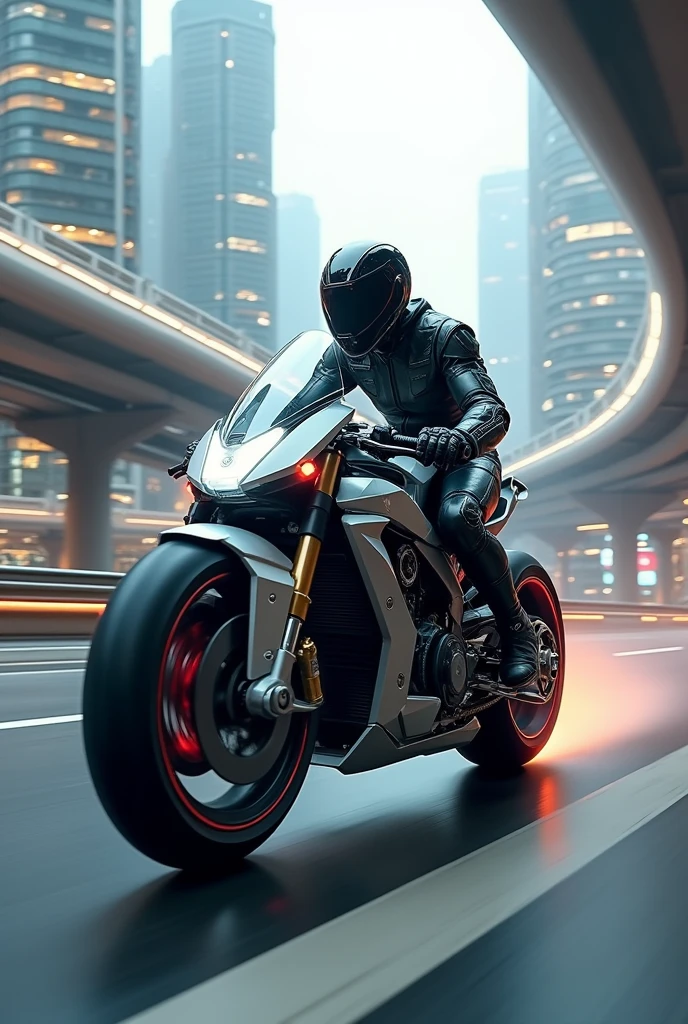 Motorcycle of the future with biker