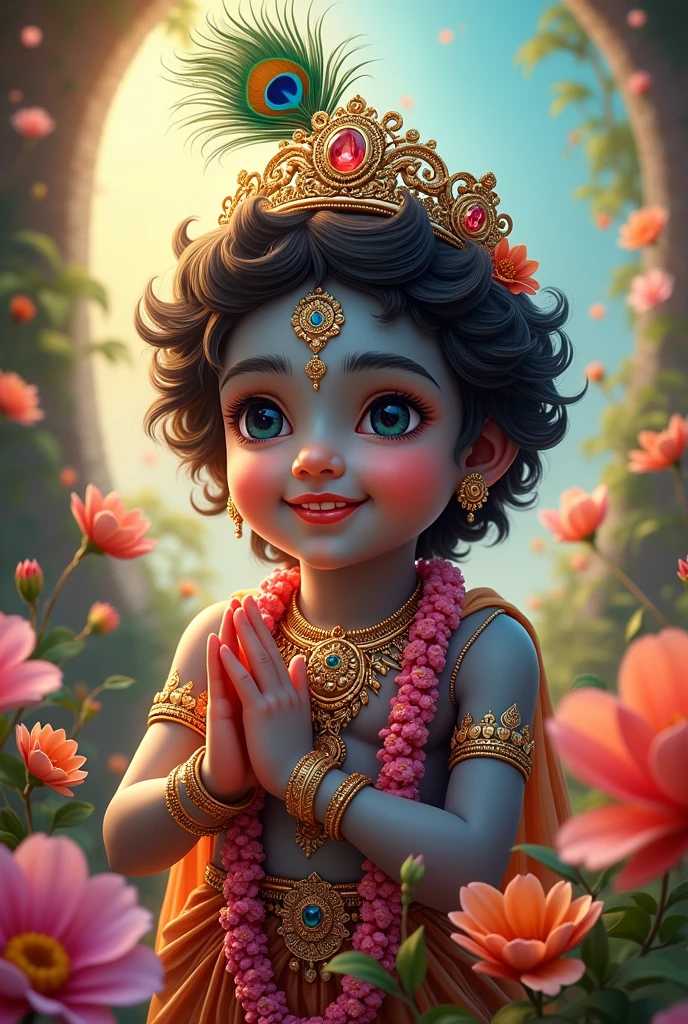 A beautiful picture of Shree Krishna with Happy Janmashtami Written on it!