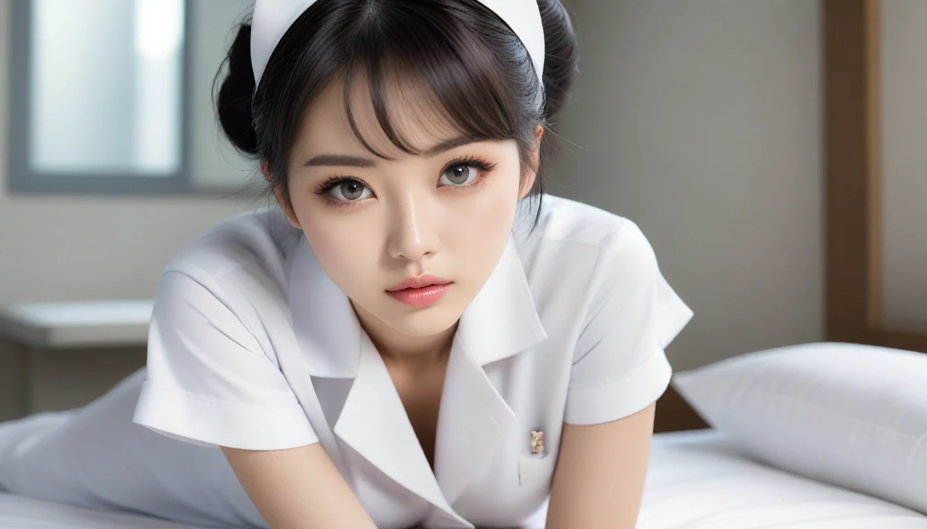 8k, Ultra-high resolution, Highest quality, masterpiece, 三分割法によるphotograph,Surreal, photograph, 1 , (:1.3), cute, cute顔, 細部までBeautiful Eyes, 細かくdetailedに,masterpiece,One Girl:1.2,Japanese women,nurse,upper body,glaring,Black short hair,half updo,ID photo,(Futuristic nurse uniform:1.3),cyber punk,Medical Treatment Room,white collar,(Beautiful attention to detail),Subtle details, detailedな顔,anger,Attractive eyes,(ポートレートphotograph:1.4),(Photorealistic images:1.4),Fantasy art,(Beautiful Face:1.4),美しくAttractive eyes、Beautiful Eyes,Silver residue,(Tight waist:1.4)、(Beautiful with perfect body proportions:1.4),Pink Lips,profile,(((Ideal body type))),A-cup small breasts :2,、Portraiture:2、Perfect ???????、鮮明なdetailed、detailed,Fashion magazine cover,Thin lips,完璧でBeautiful Face ,完璧でcute顔, Skin with attention to detail, Perfect limbs、Narrow waist,Surreal,Light and shadow,spotlight