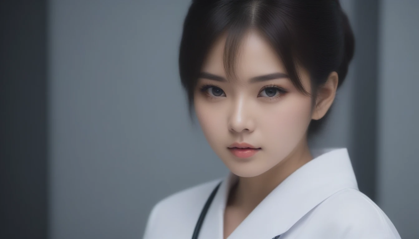 8k, Ultra-high resolution, Highest quality, masterpiece, 三分割法によるphotograph,Surreal, photograph, 1 , (:1.3), cute, cute顔, 細部までBeautiful Eyes, 細かくdetailedに,masterpiece,One Girl:1.2,Japanese women,nurse,upper body,glaring,Black short hair,half updo,ID photo,(Futuristic nurse uniform:1.3),cyber punk,Medical Treatment Room,white collar,(Beautiful attention to detail),Subtle details, detailedな顔,anger,Attractive eyes,(ポートレートphotograph:1.4),(Photorealistic images:1.4),Fantasy art,(Beautiful Face:1.4),美しくAttractive eyes、Beautiful Eyes,Silver residue,(Tight waist:1.4)、(Beautiful with perfect body proportions:1.4),Pink Lips,profile,(((Ideal body type))),A-cup small breasts :2,、Portraiture:2、Perfect Anatomy、鮮明なdetailed、detailed,Fashion magazine cover,Thin lips,完璧でBeautiful Face ,完璧でcute顔, Skin with attention to detail, Perfect limbs、Narrow waist,Surreal,Light and shadow,spotlight