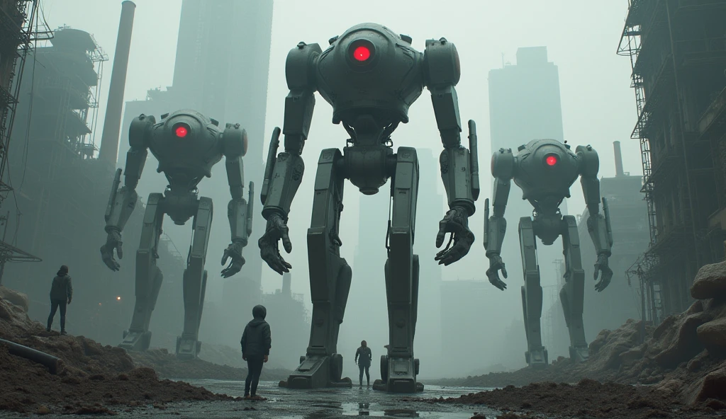 evil Ai robots , rulling on earth and making humans slaves, destroying humanity