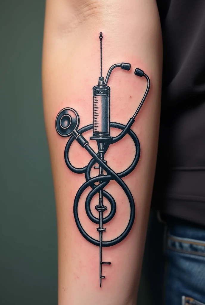 Give me a tattoo idea that represents the medical career. Being the main focus a syringe and a stethoscope