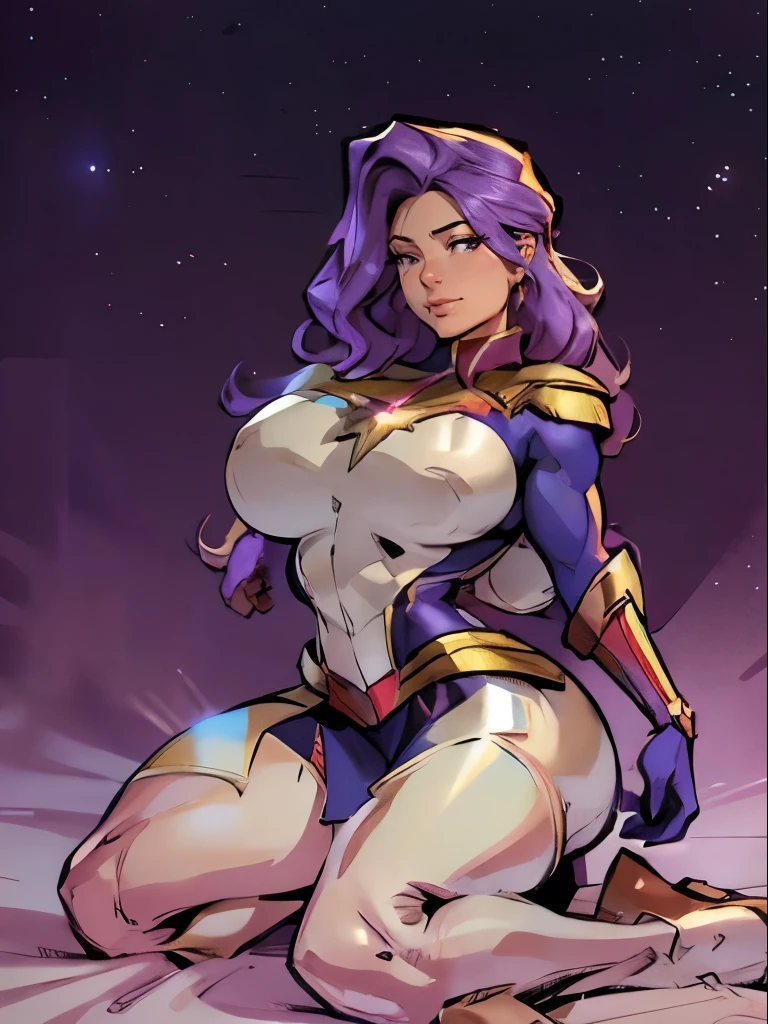 Rarity, Rarity of My Little Pony, Rarity in the form of a girl, Huge-breasts, Lush breasts, Elastic breasts, hairlong, Luxurious hairstyle, coiled hair, In the costume of Captain Marvel, White costume, On the costume of diamonds, Sveraket costume, in the style of Rarity, Elegant boots, in the sky, superhero, brawn, in full height, smirk, magic, Captain Marvel Boots, Flight beam, beste-Qualit, Very detailed, 8K quality, in full height